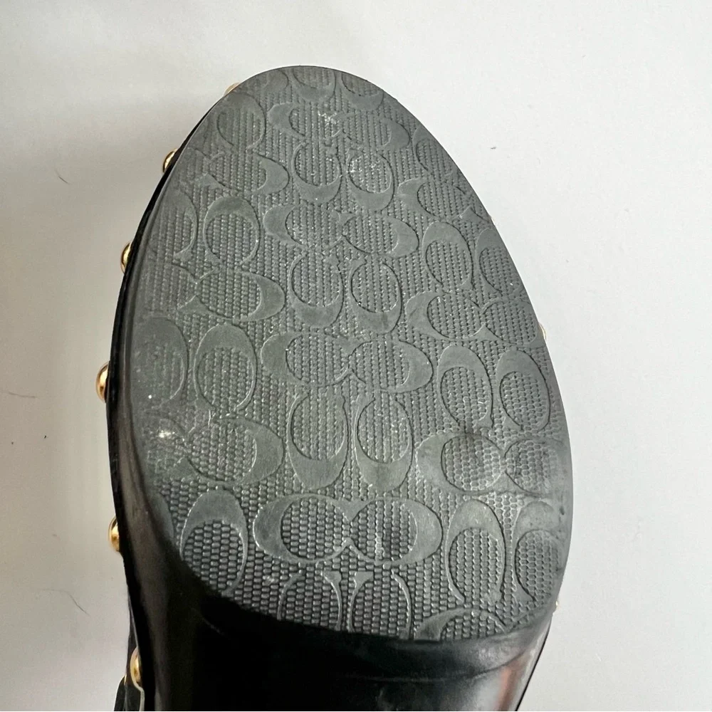 Coach Monogram C Black Heeled Mules with studded accents Size 10